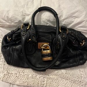 Chloe' Paddington Padlock Hand bag Leather Black Logo Used